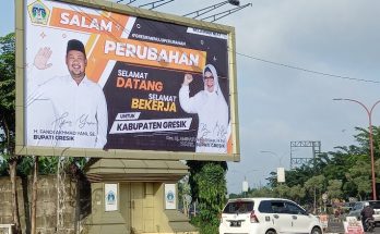 Salam perubahan , tagline yang diusung Bupati dan Wakil Bupati Gresik terpilih, Fandi Akhmad Yani-Aminatun Habibah (foto : chusnul cahyadi/1minute.id)